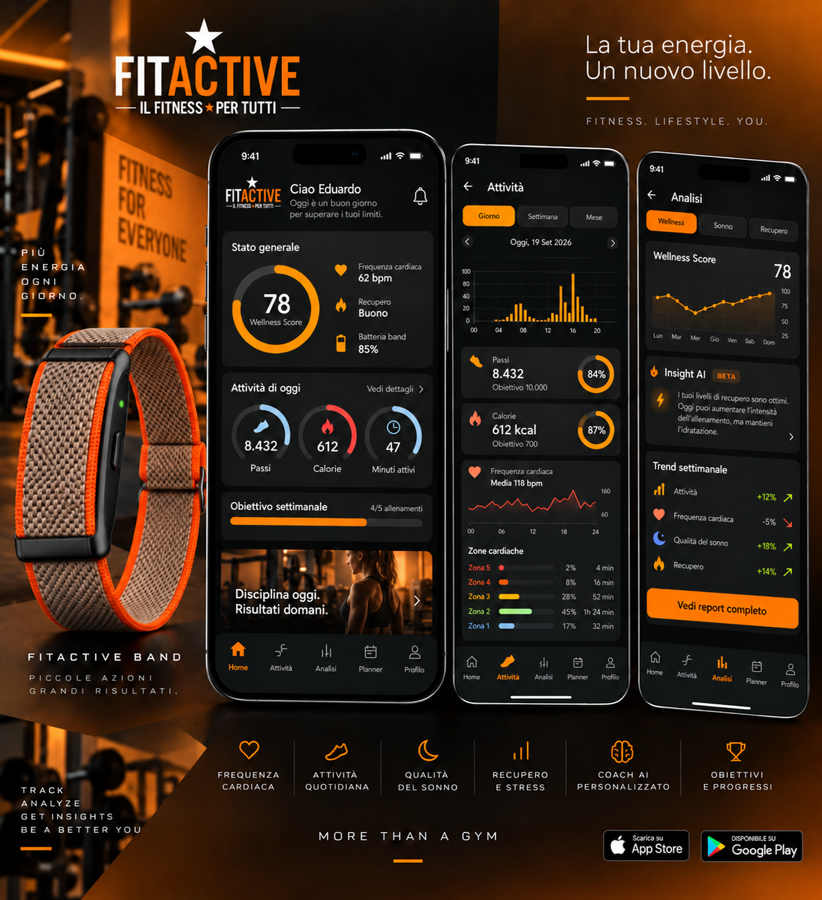 La tua energia. Un nuovo livello. — app FitActive e VIRTUS Band